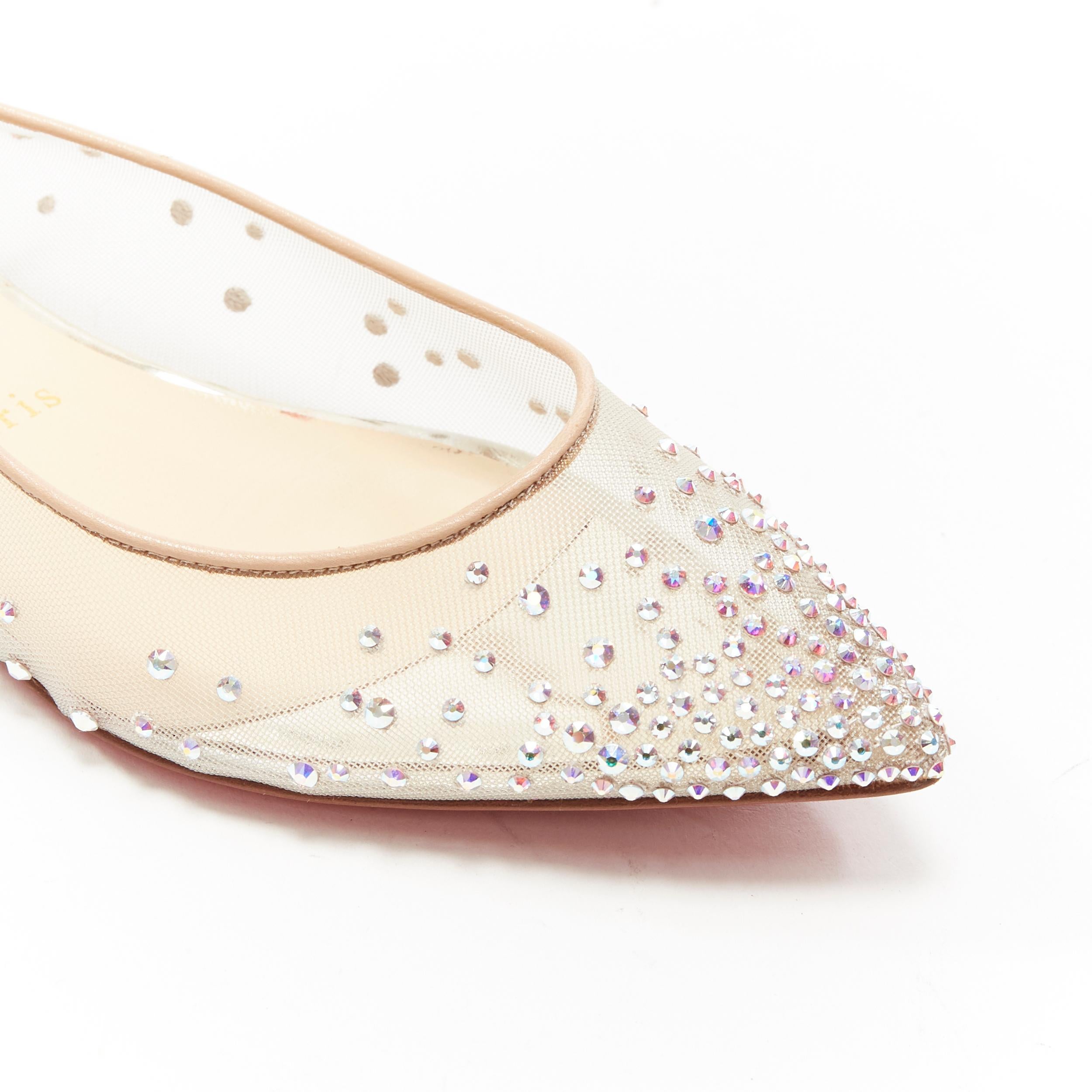 CHRISTIAN LOUBOUTIN Degrastrass Flats crystal strass nude mesh ballet flats EU37 In Excellent Condition In Hong Kong, NT