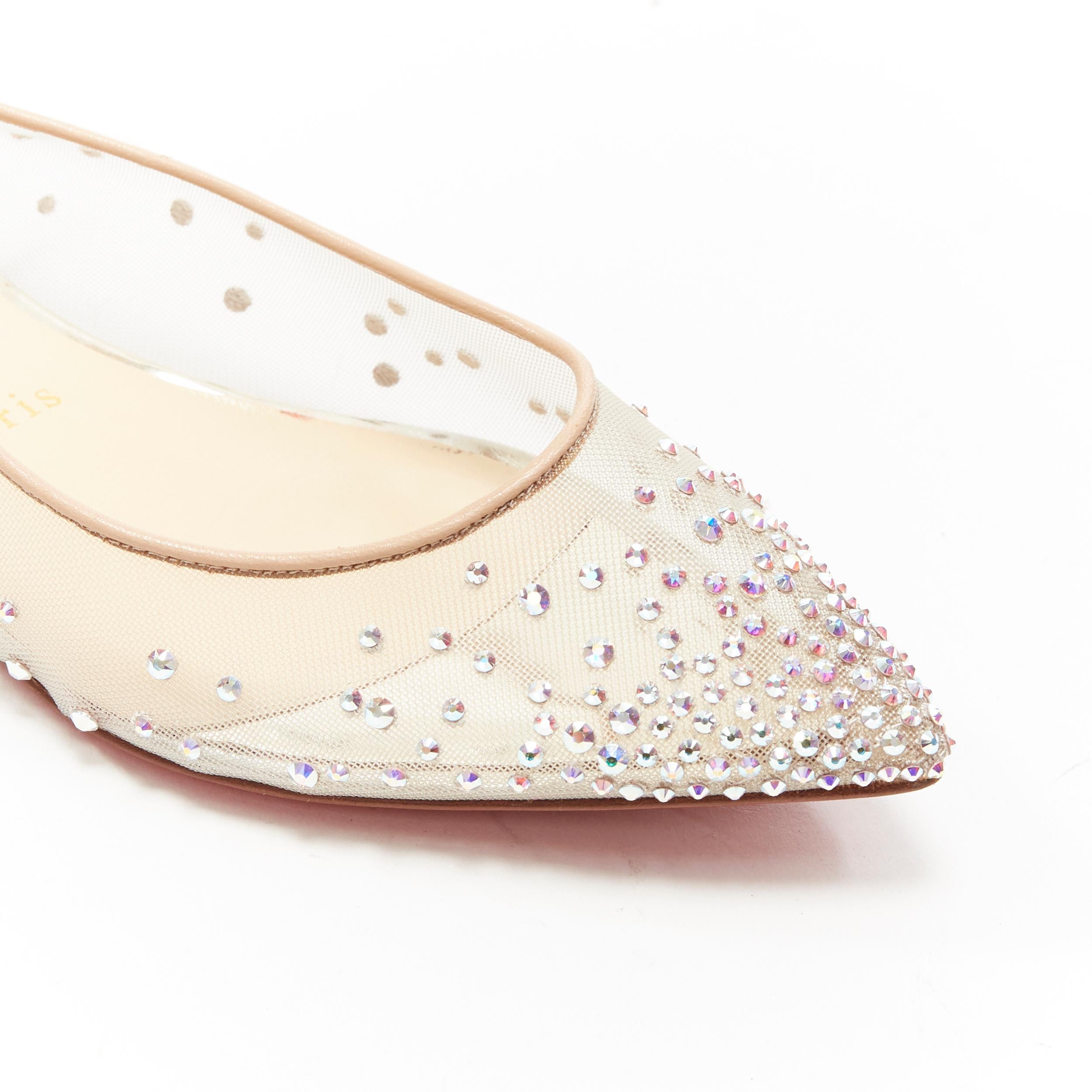 CHRISTIAN LOUBOUTIN Degrastrasss Flats de ballet en maille de cristal strass nu EU37 2