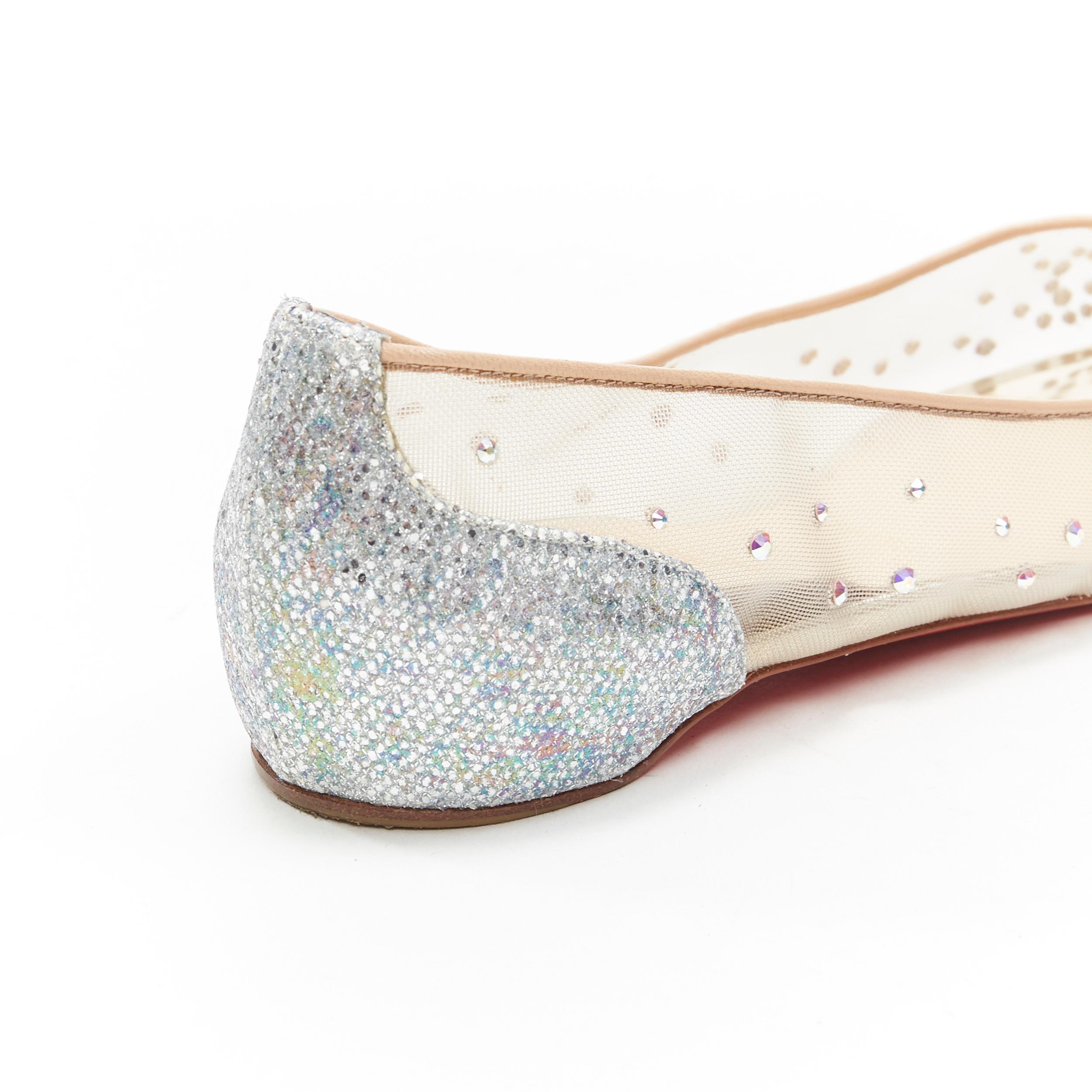 CHRISTIAN LOUBOUTIN Degrastrasss Flats de ballet en maille de cristal strass nu EU37 3