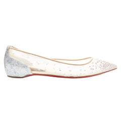 CHRISTIAN LOUBOUTIN Degrastrass Flats crystal strass nude mesh ballet flats EU37