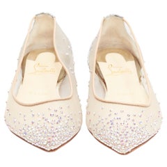 CHRISTIAN LOUBOUTIN Degrastrass Flats crystal strass nude mesh ballet flats EU37