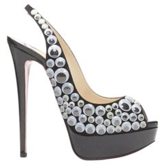 CHRISTIAN LOUBOUTIN Deja Vu 150 black patent eyeball peeptoe sling platform EU36