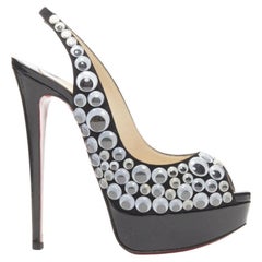 CHRISTIAN LOUBOUTIN Deja Vu 150 noir verni eyeball peeptoe sling platform EU36