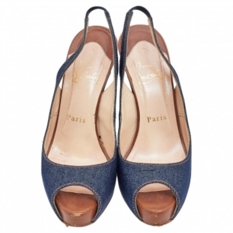 Christian Louboutin Denim Fabric Lady Peep Toe Slingback Platform Sandals 36 In condizioni buone in vendita a Dubai, Al Qouz 2