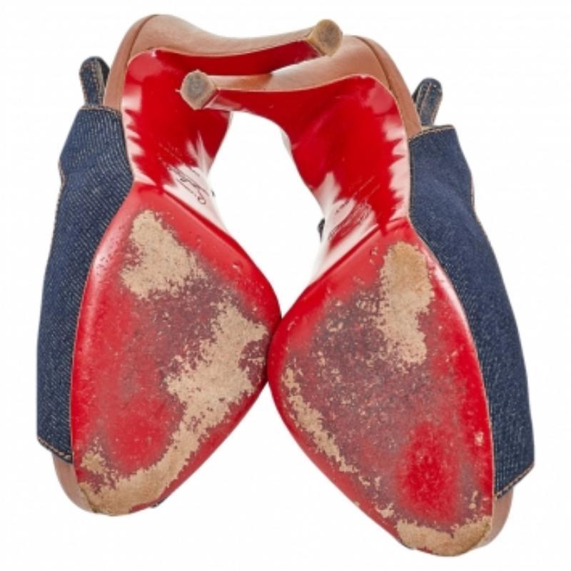 Christian Louboutin Denim Fabric Lady Peep Toe Slingback Platform Sandals 36 in vendita 1