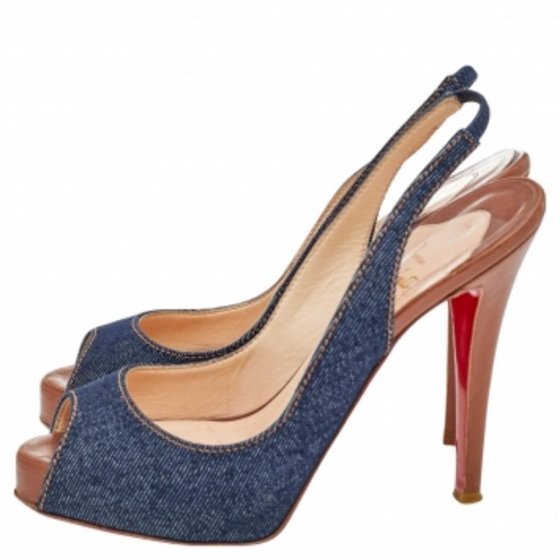 Christian Louboutin Denim Fabric Lady Peep Toe Slingback Platform Sandals 36 in vendita 2