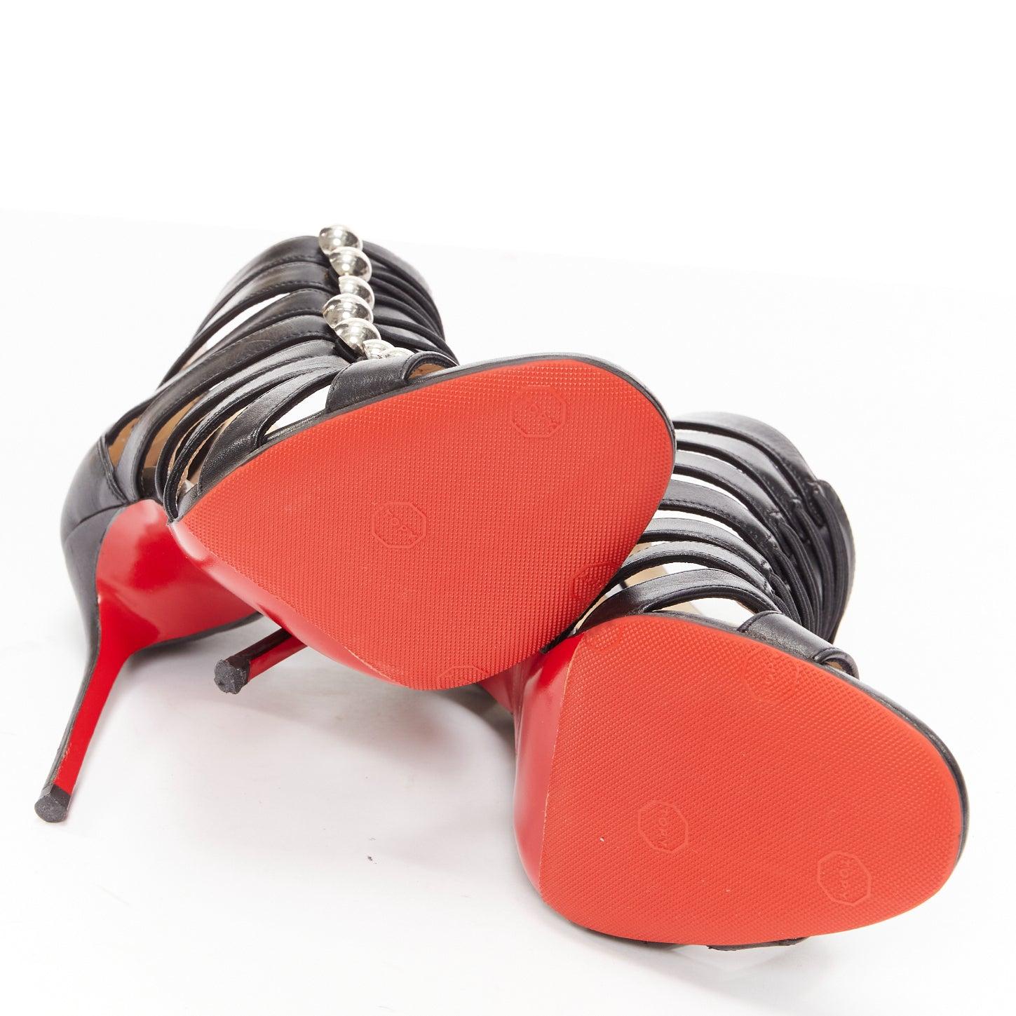 CHRISTIAN LOUBOUTIN Denis 100 black silver round studs caged sandals EU35 For Sale 7