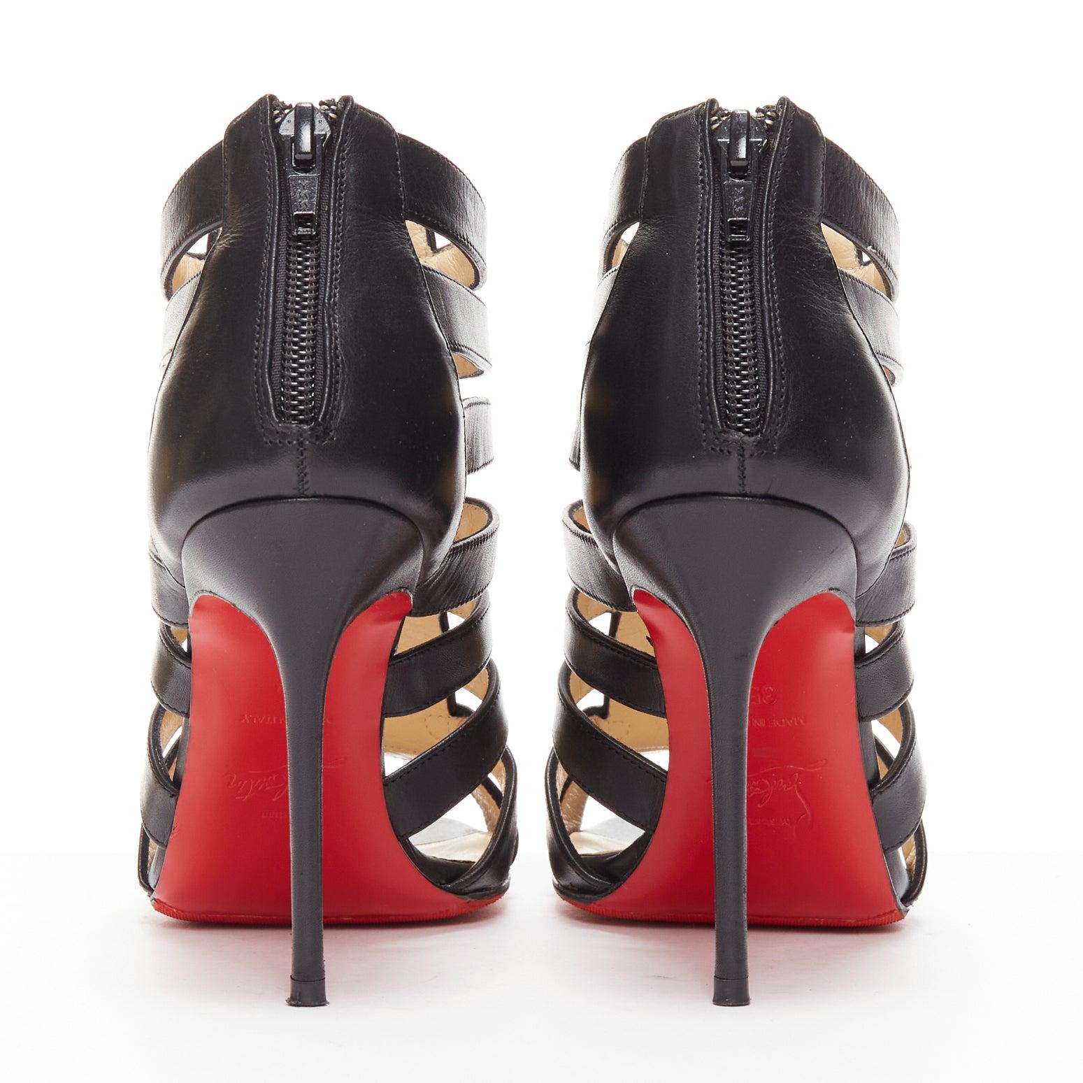 CHRISTIAN LOUBOUTIN Denis 100 black silver round studs caged sandals EU35 For Sale 1