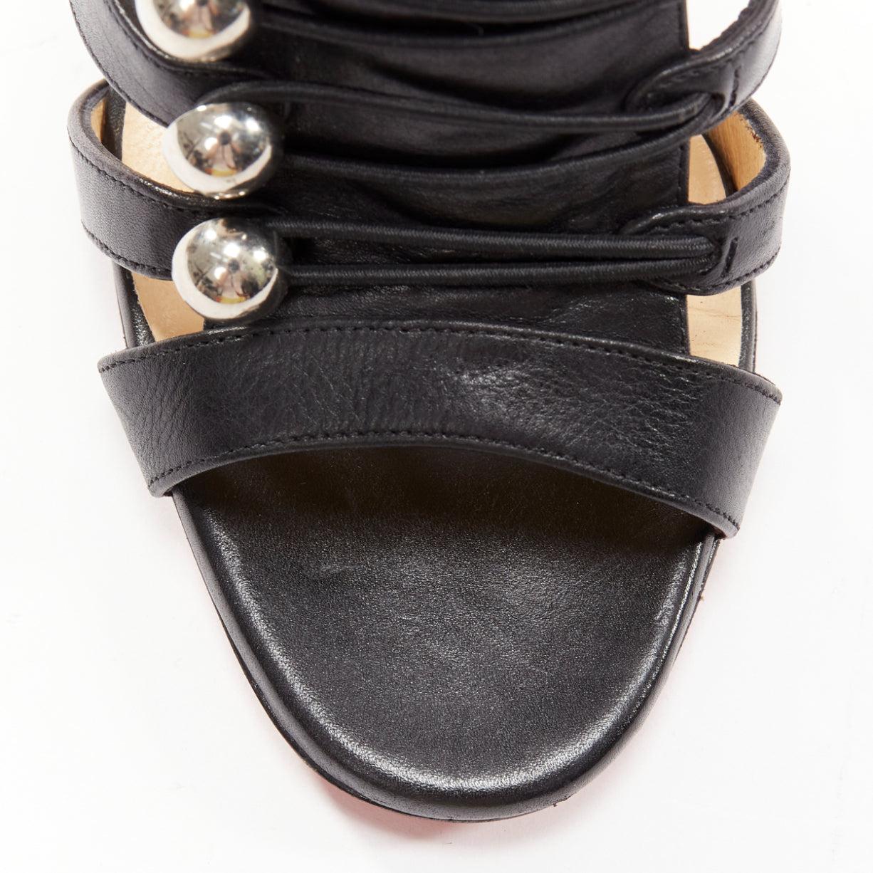 CHRISTIAN LOUBOUTIN Denis 100 black silver round studs caged sandals EU35 For Sale 2