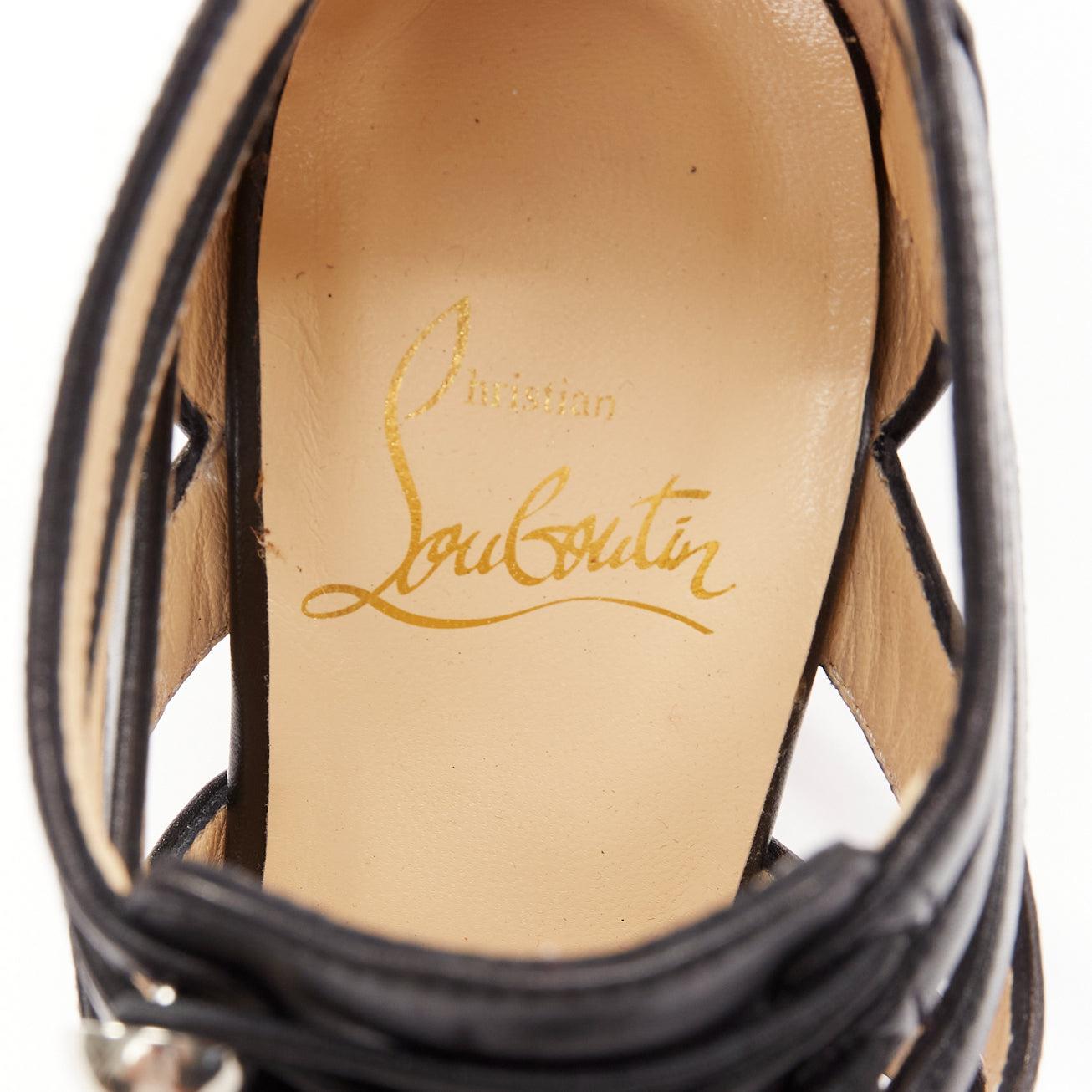 CHRISTIAN LOUBOUTIN Denis 100 black silver round studs caged sandals EU35 For Sale 5