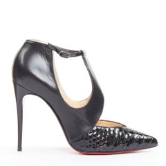 CHRISTIAN LOUBOUTIN Dictata 100 polished scaled toe cut out T-strap pumps EU37.5