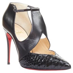 CHRISTIAN LOUBOUTIN Dictata 100 polished scaled toe cut out T-strap pumps EU37.5