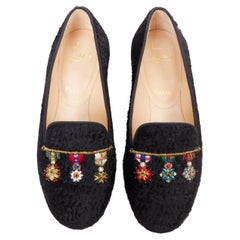 CHRISTIAN LOUBOUTIN Dictateur persian lamb fur Medallion embroidered flats EU37
