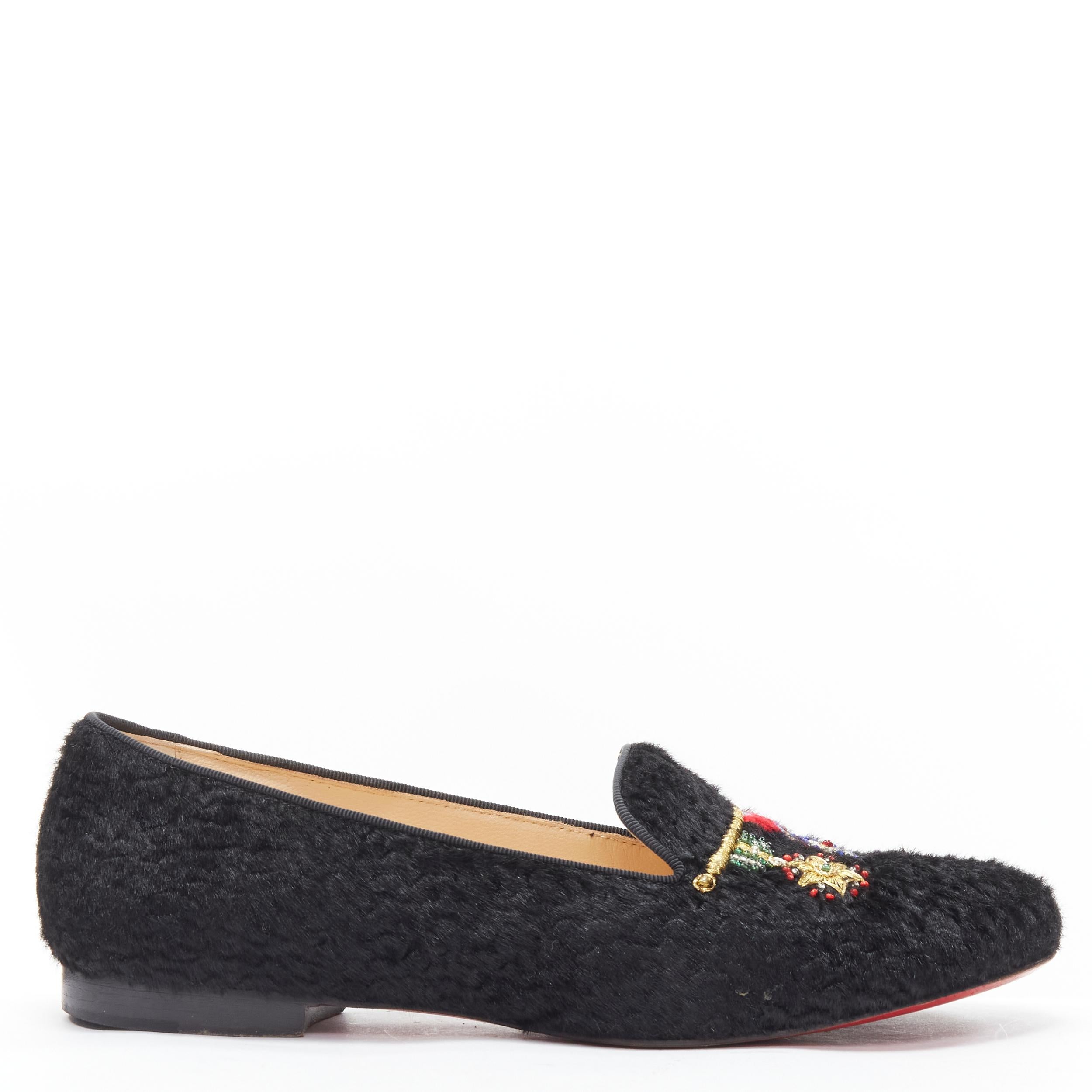 CHRISTIAN LOUBOUTIN Dictatrice Flat Pony Astrakan black embroidered loafer EU37 Reference: MELK/A00191 
Brand: Christian Louboutin 
Model: Dictatrice Flat Pony Astrakan 
Material: Pony 
Color: Black 
Pattern: Solid 
Extra Detail: Bead embroidery