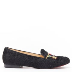 CHRISTIAN LOUBOUTIN Dictatrice Flat Pony Astrakan black embroidered loafer EU37