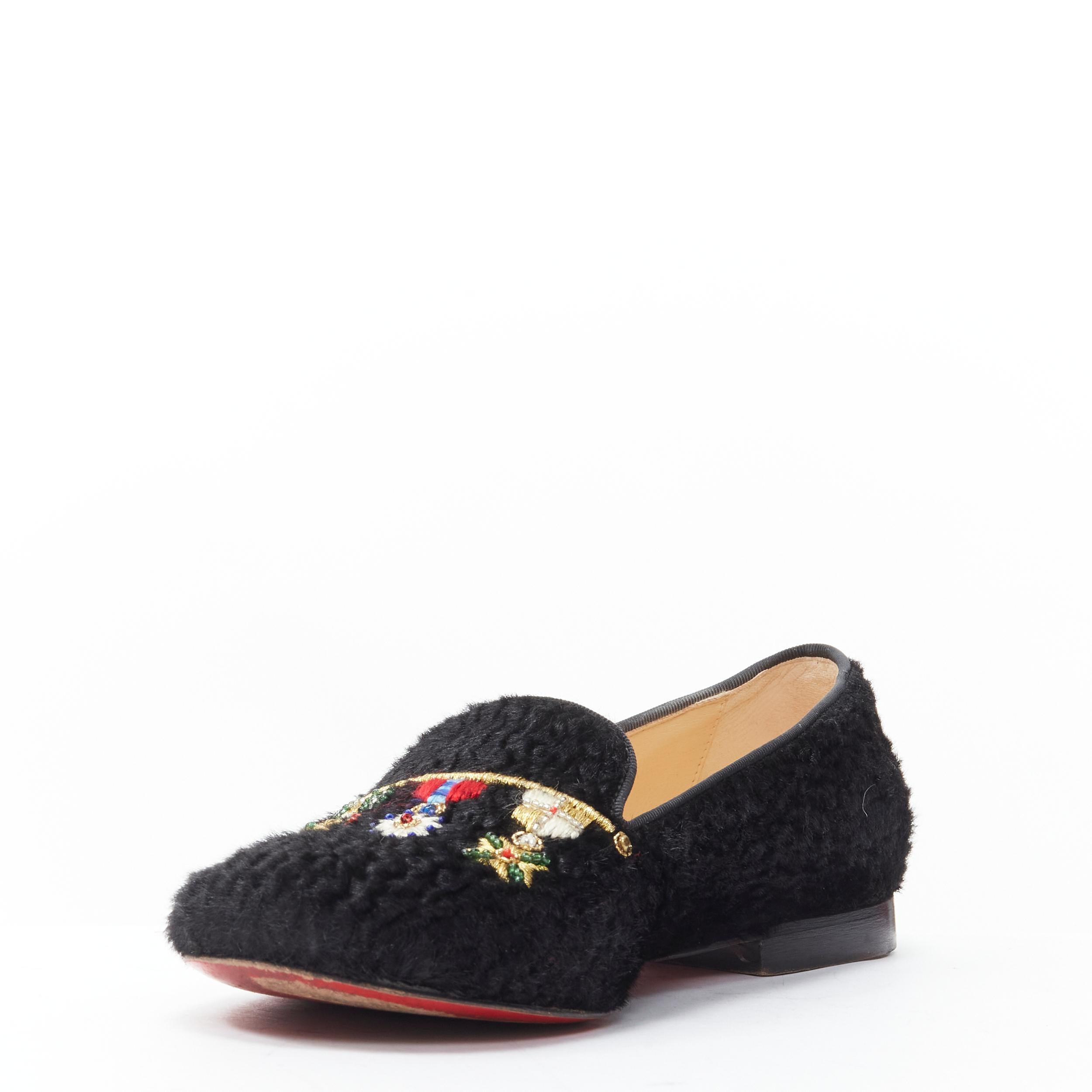 CHRISTIAN LOUBOUTIN Dictatrice Flat Pony Astrakan black embroidered loafer EU37 In Excellent Condition In Hong Kong, NT