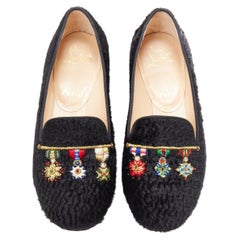CHRISTIAN LOUBOUTIN Dictatrice Flat Pony Astrakan black embroidered loafer EU37
