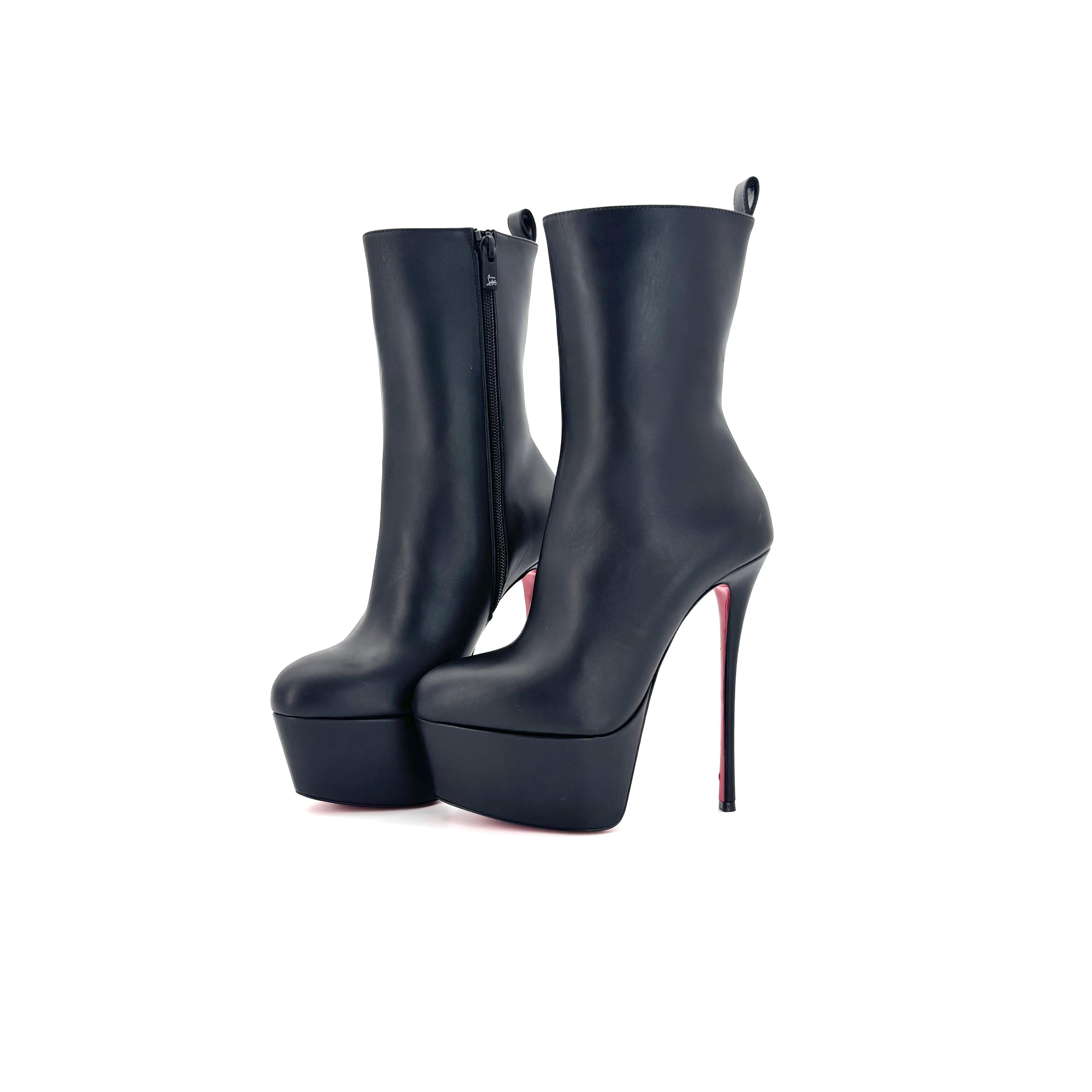 Christian Louboutin Dolly Booty Alta 160 Black Platform High Heel Boots 37.5