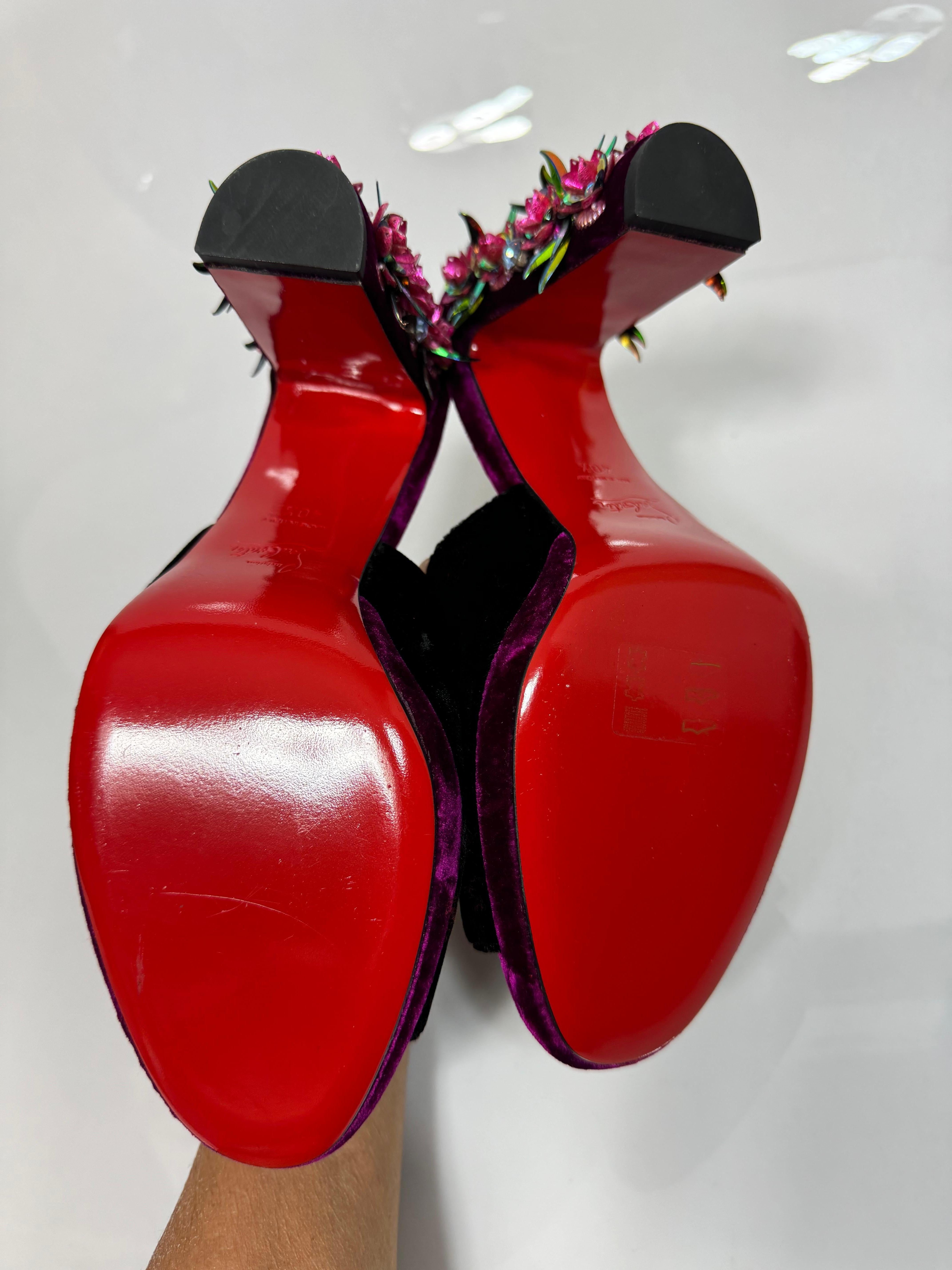 Christian Louboutin Donaflor 100 Embellished Velvet Mules-Size 40.5 NEW For Sale 6