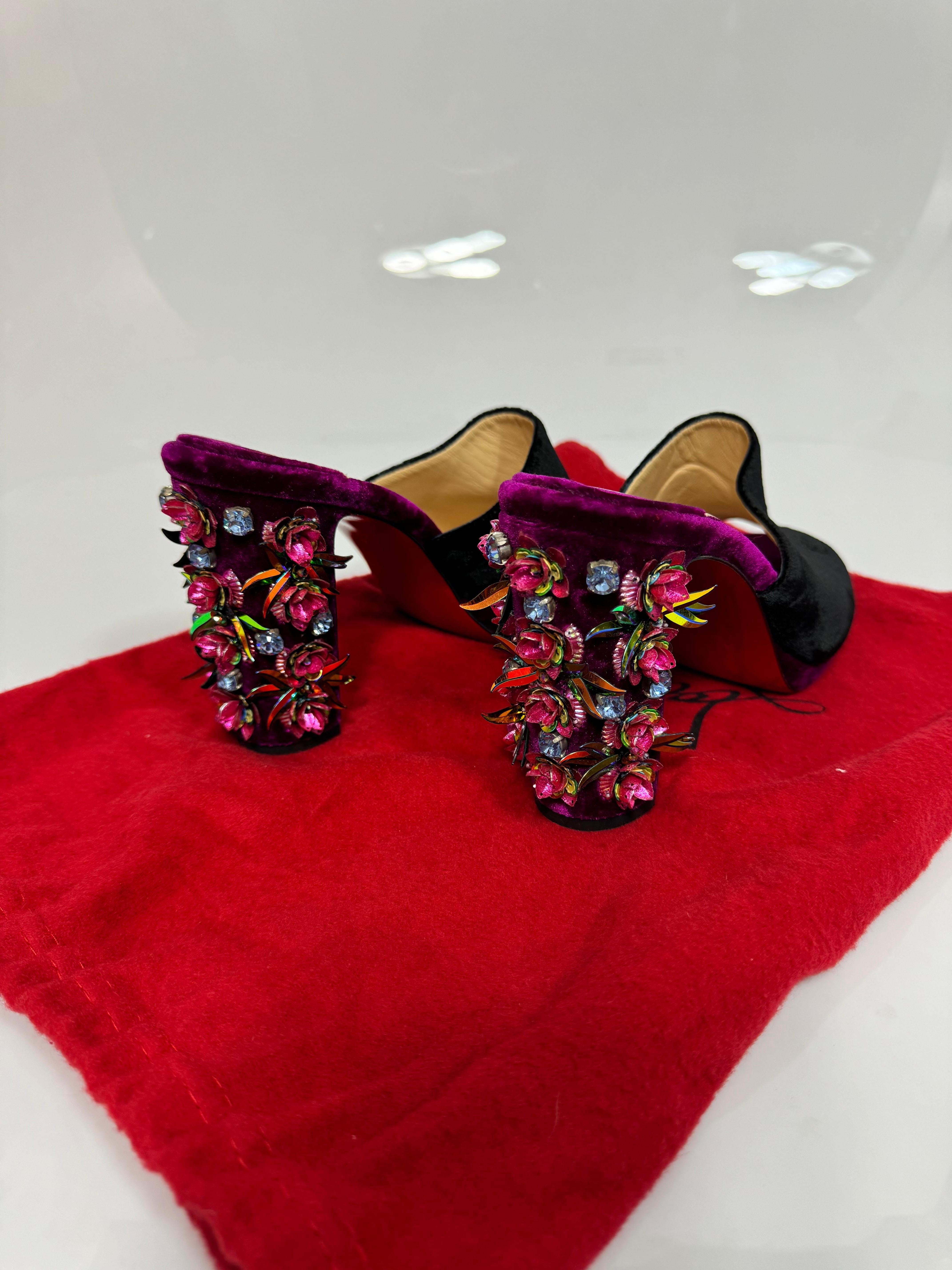 Christian Louboutin Donaflor 100 Embellished Velvet Mules-Size 40.5 NEW For Sale 7