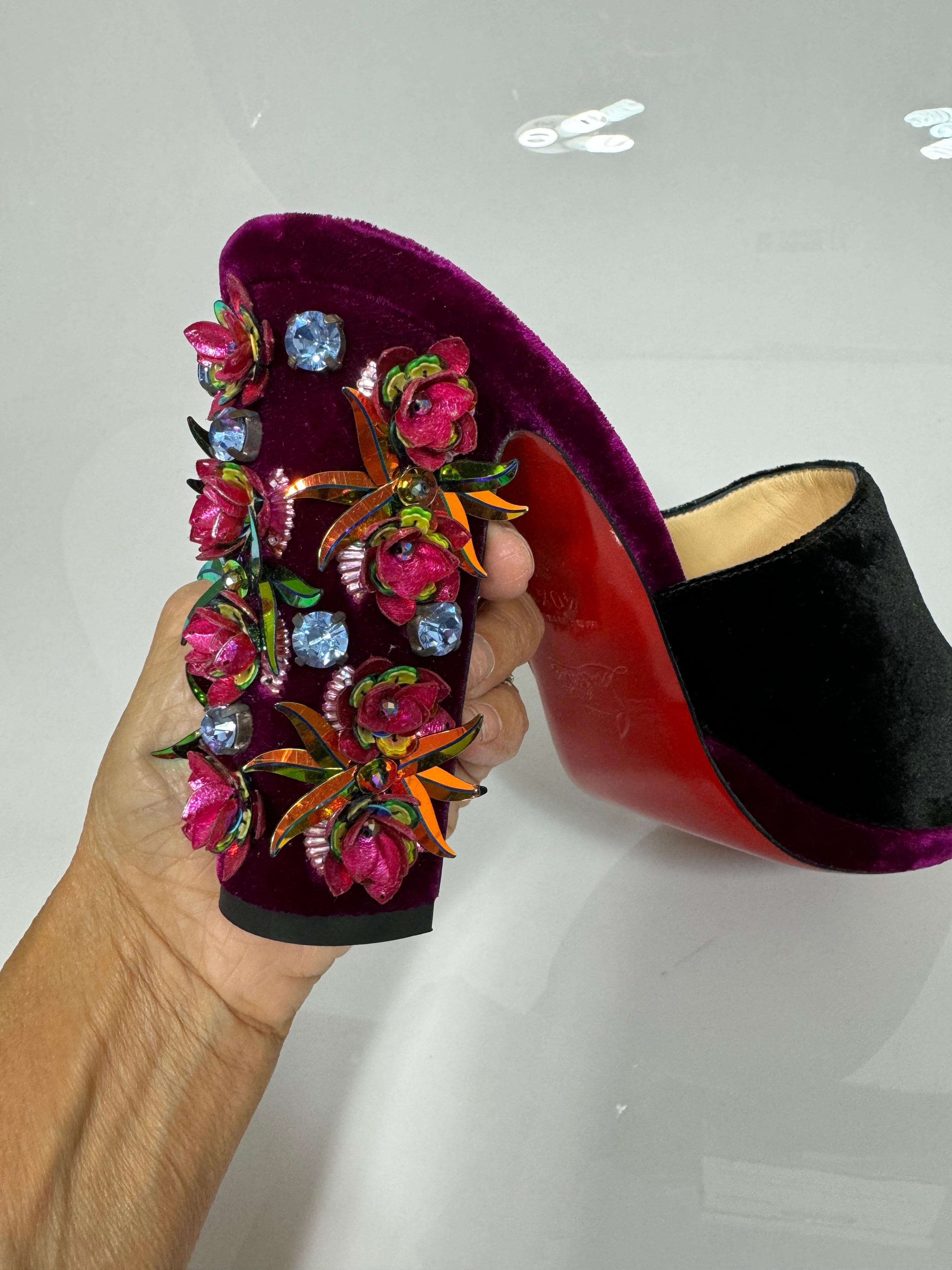 Christian Louboutin Donaflor 100 Embellished Velvet Mules-Size 40.5 NEW For Sale 1