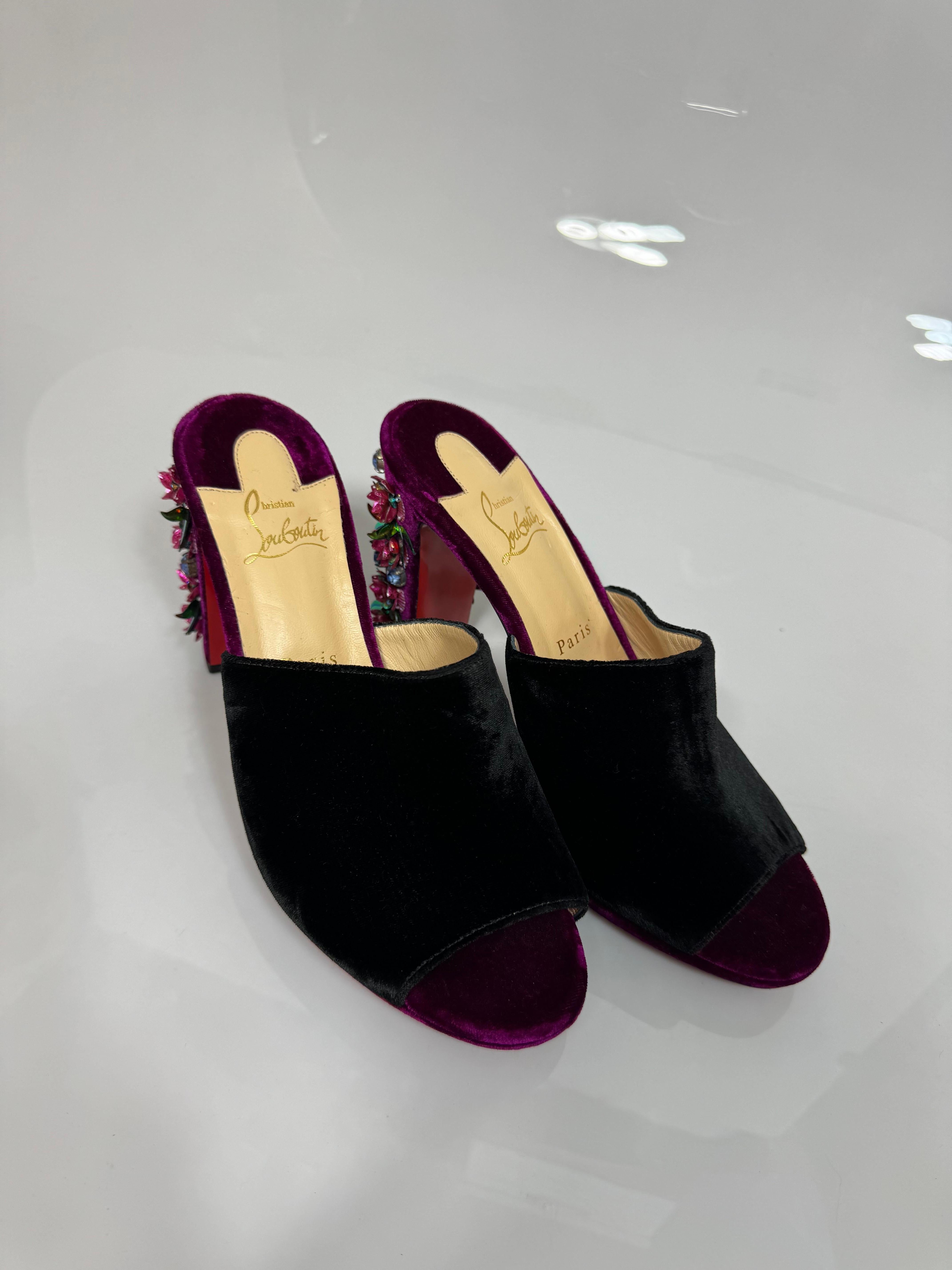 Christian Louboutin Donaflor 100 Embellished Velvet Mules-Size 40.5 NEW For Sale 2