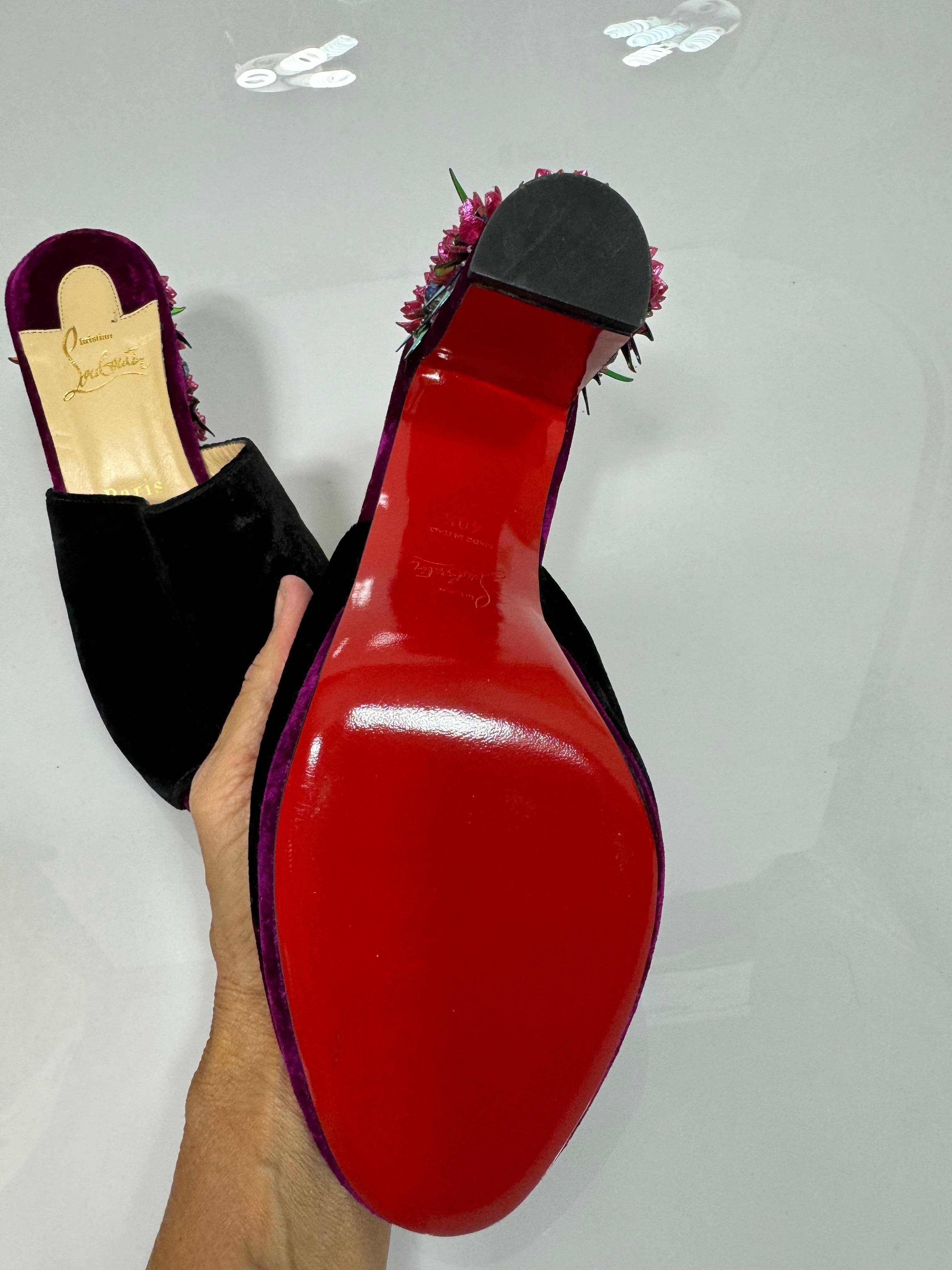 Christian Louboutin Donaflor 100 Embellished Velvet Mules-Size 40.5 NEW For Sale 5