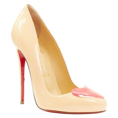 CHRISTIAN LOUBOUTIN Doracora nude patent neon pink heart round toe pump EU37