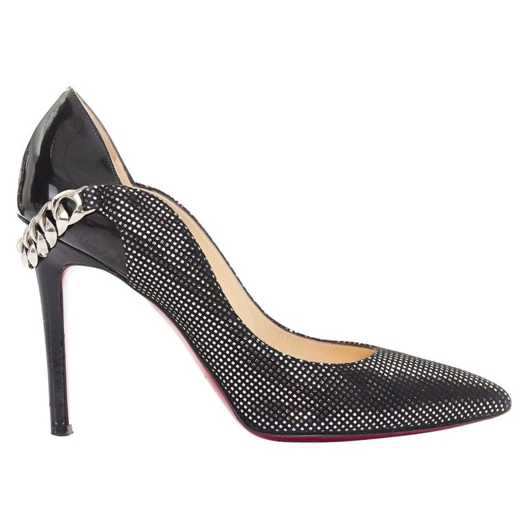 CHRISTIAN LOUBOUTIN Dorepi 100 black chunky chain heel pointy pump EU37.5 at 1stDibs | louis vuitton heels red bottom, louis vuitton heels red bottoms, silver chain heels