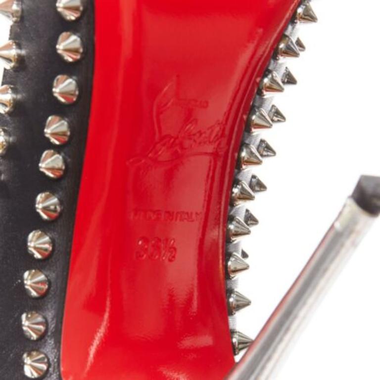 CHRISTIAN LOUBOUTIN Dorispiky nero argento punk spike stud round pump EU36.5 in vendita 5