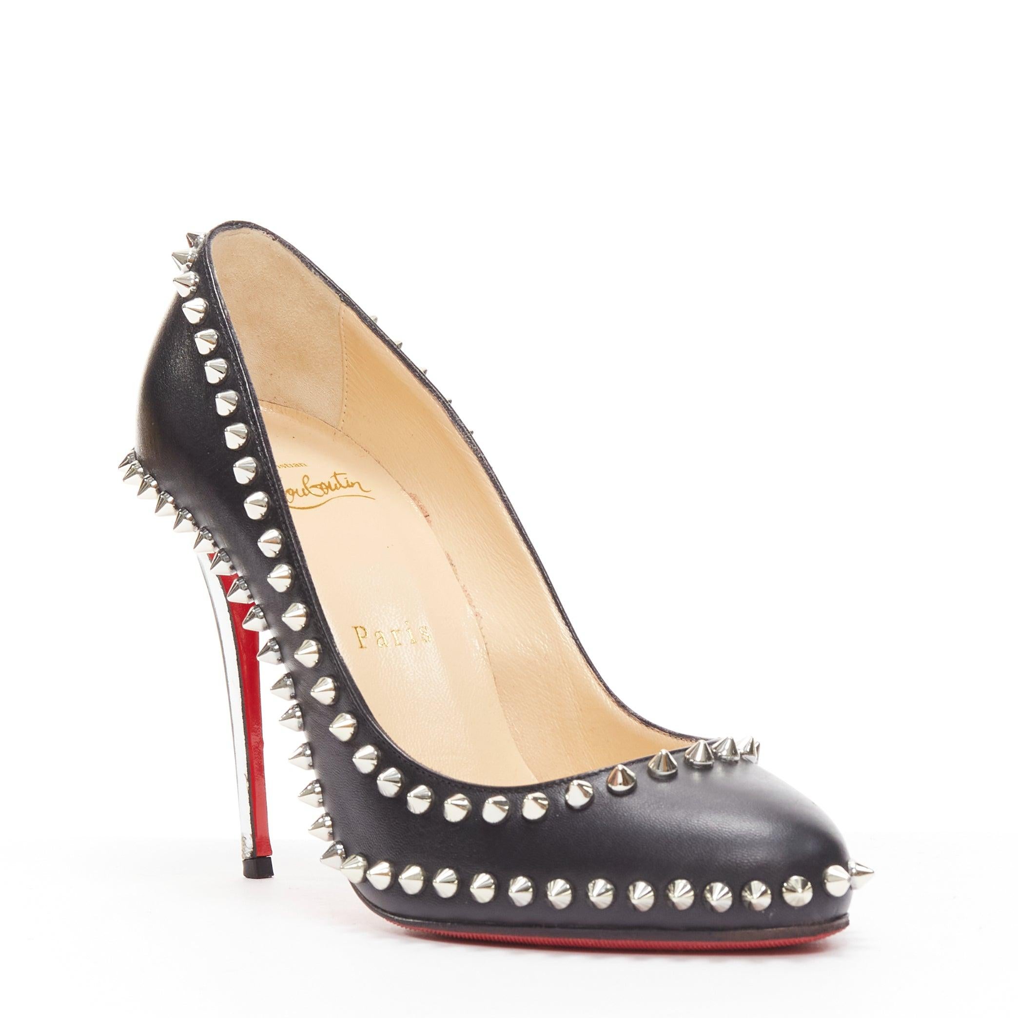CHRISTIAN LOUBOUTIN Dorispiky black silver punk spike stud round pump EU36.5
Reference: TGAS/D00989
Brand: Christian Louboutin
Model: Dorispiky
Material: Leather, Metal
Color: Black, Silver
Pattern: Solid
Lining: Brown Leather
Extra Details: Almond