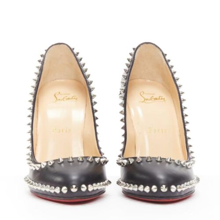 Grigio CHRISTIAN LOUBOUTIN Dorispiky nero argento punk spike stud round pump EU36.5 in vendita
