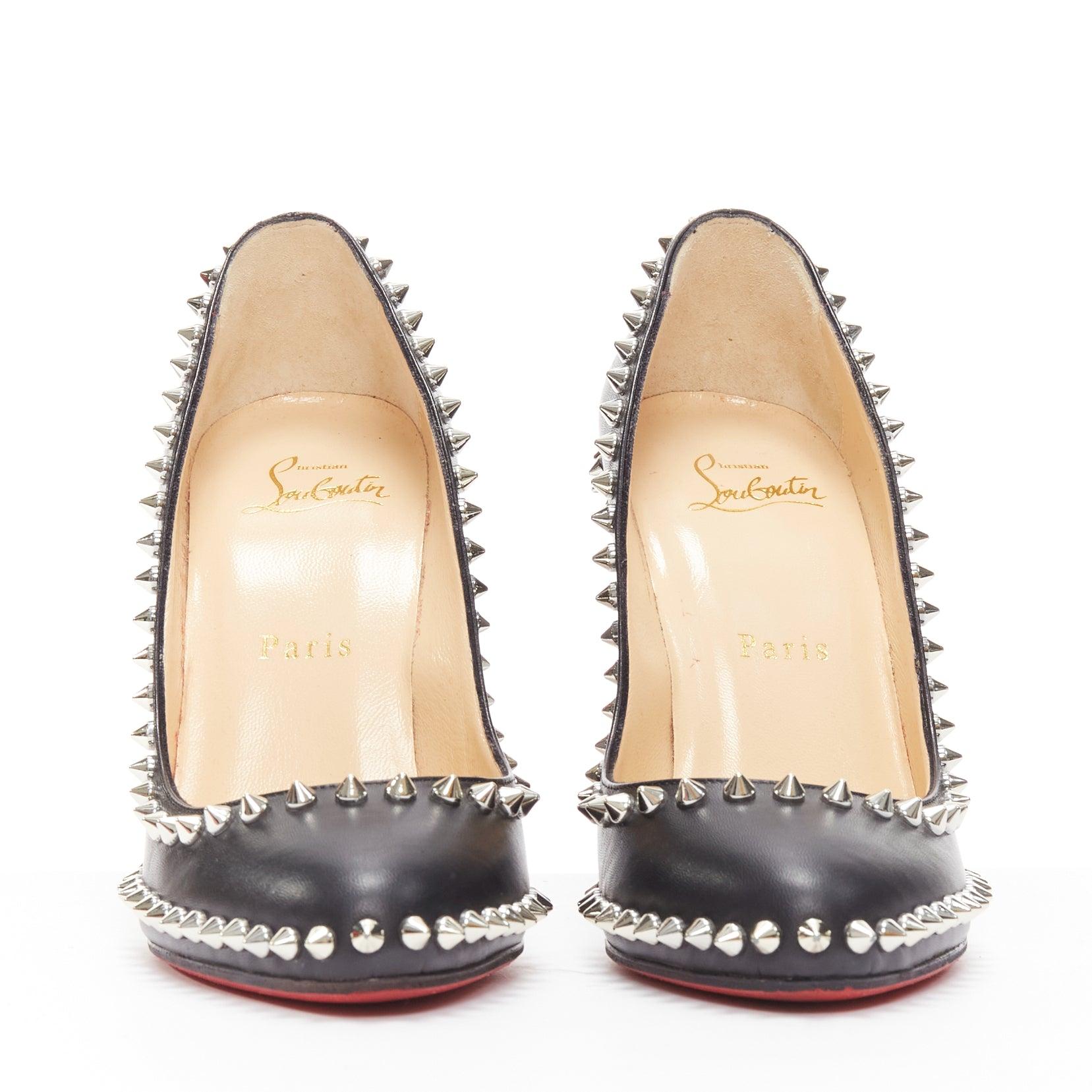 CHRISTIAN LOUBOUTIN Dorispiky black silver punk spike stud round pump EU36.5 In Good Condition For Sale In Hong Kong, NT