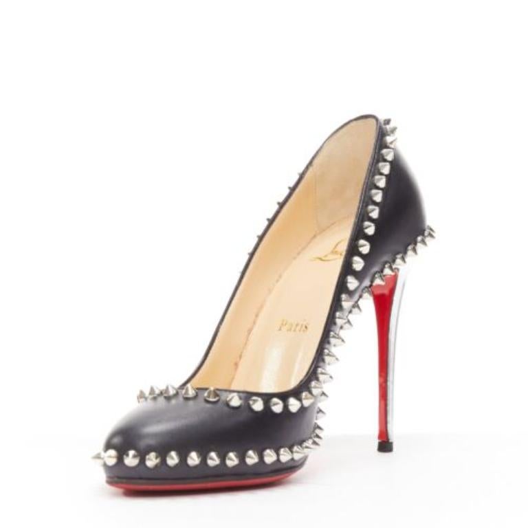 CHRISTIAN LOUBOUTIN Dorispiky nero argento punk spike stud round pump EU36.5 In condizioni buone in vendita a Hong Kong, NT