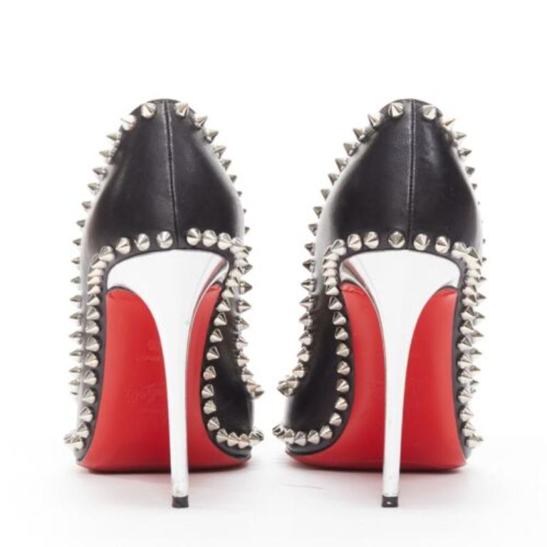 Donna CHRISTIAN LOUBOUTIN Dorispiky nero argento punk spike stud round pump EU36.5 in vendita