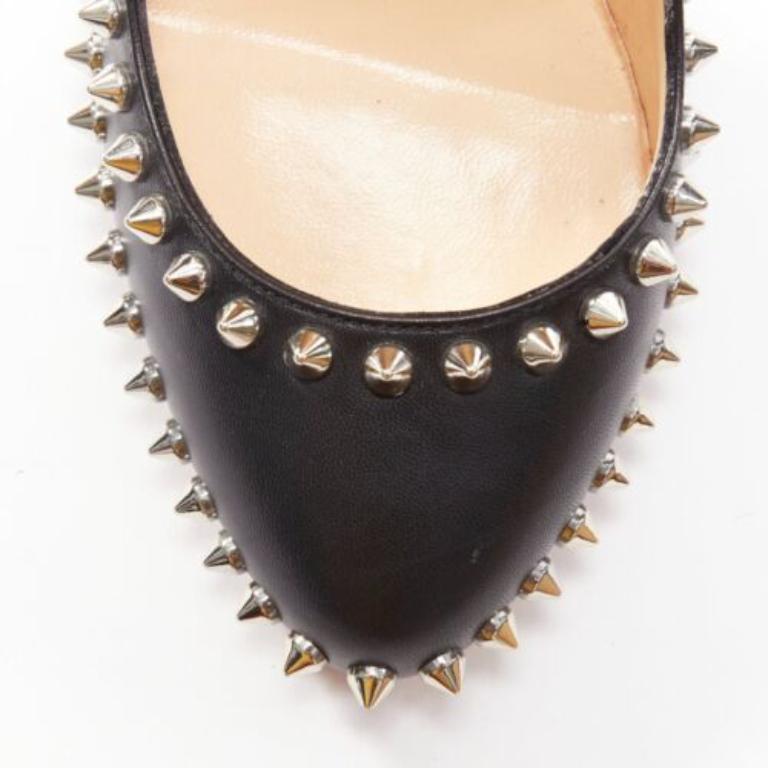 CHRISTIAN LOUBOUTIN Dorispiky nero argento punk spike stud round pump EU36.5 in vendita 1