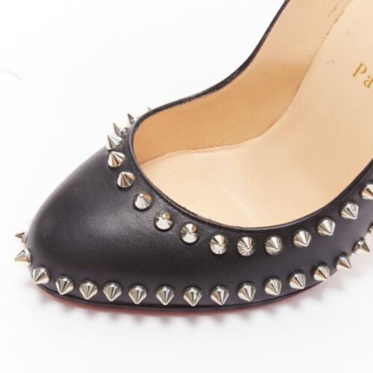CHRISTIAN LOUBOUTIN Dorispiky nero argento punk spike stud round pump EU36.5 in vendita 2