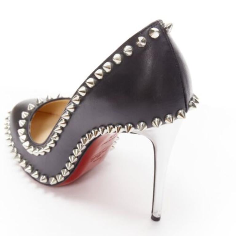 CHRISTIAN LOUBOUTIN Dorispiky nero argento punk spike stud round pump EU36.5 in vendita 3