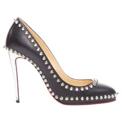 CHRISTIAN LOUBOUTIN Dorispiky black silver punk spike stud round pump EU36.5