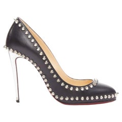 CHRISTIAN LOUBOUTIN Dorispiky black silver punk spike stud round pump EU36.5