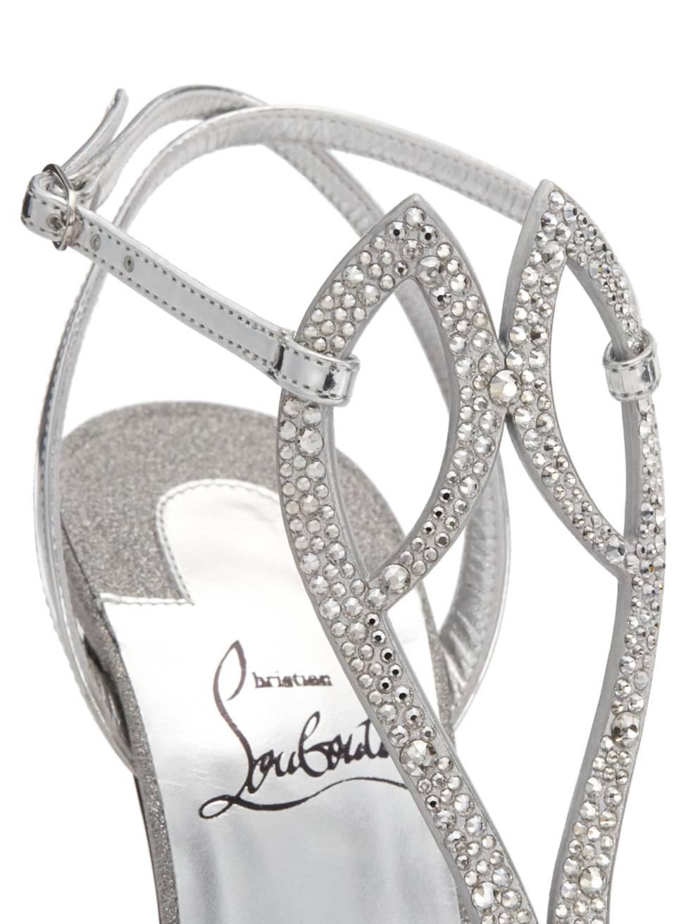 Christian Louboutin Double L Strass Crystal Glitter Sandal Sz 36.5 NWT In New Condition For Sale In Paradise Island, BS