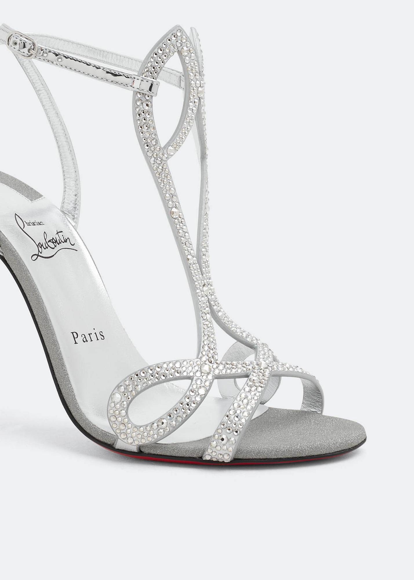 Women's Christian Louboutin Double L Strass Crystal Glitter Sandal Sz 36.5 NWT For Sale