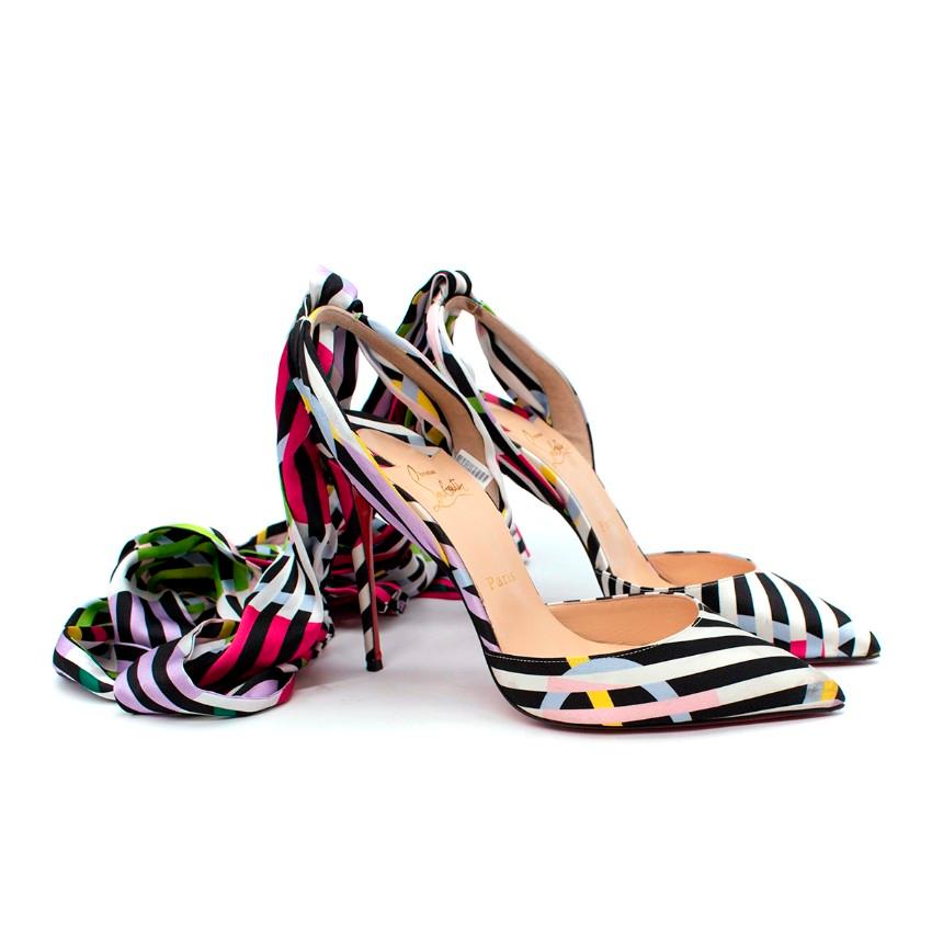 Christian Louboutin Douce Du Desert Multi Satin Cinestripes Pumps
 

 - Carefully crafted in Cine Stripes-printed crepe satin 
 - Wraps the ankle with elegance
 - Set on a stiletto heel
 - Pointed toe
 

 Materials:
 Leather
 

 Made in Italy
 

