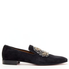 CHRISTIAN LOUBOUTIN Ecupump Flat black suede studded CL crest loafer EU42