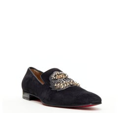 CHRISTIAN LOUBOUTIN Ecupump Flat black suede studded CL crest loafer EU42