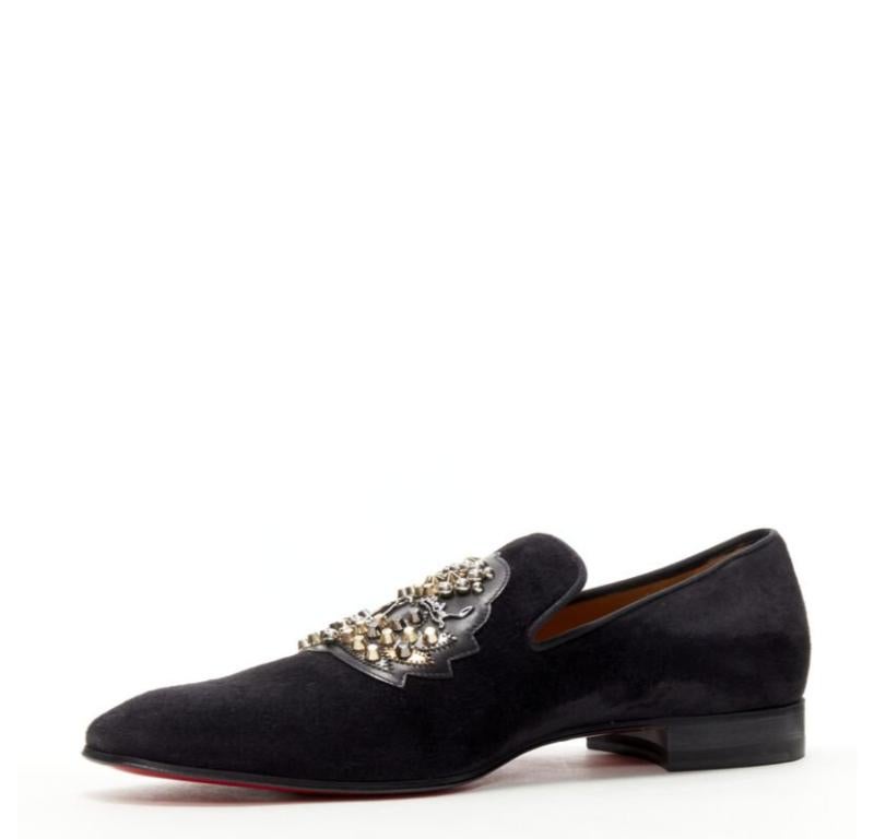Noir CHRISTIAN LOUBOUTIN Mocassin Ecupump Plat en daim noir clouté écusson CL EU42 en vente