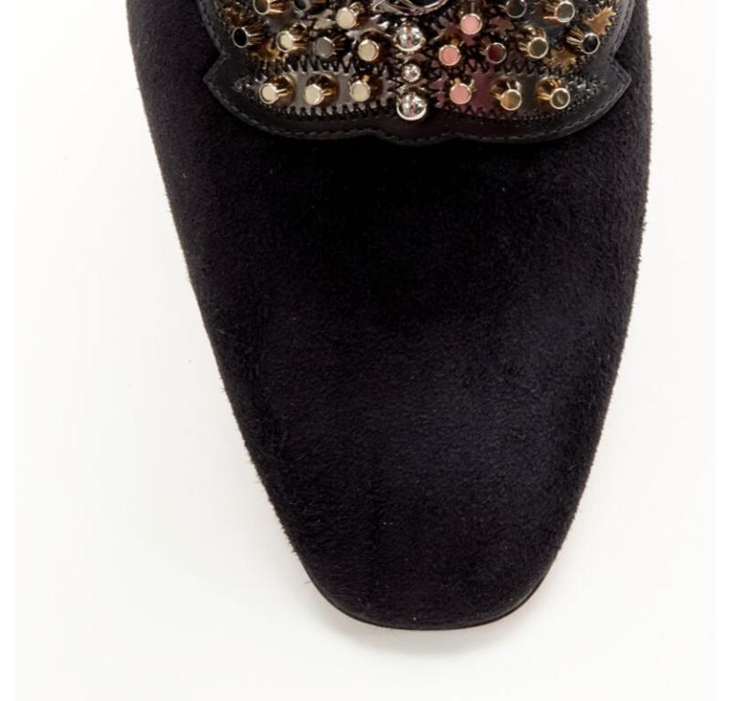 CHRISTIAN LOUBOUTIN Mocassin Ecupump Plat en daim noir clouté écusson CL EU42 Pour hommes en vente