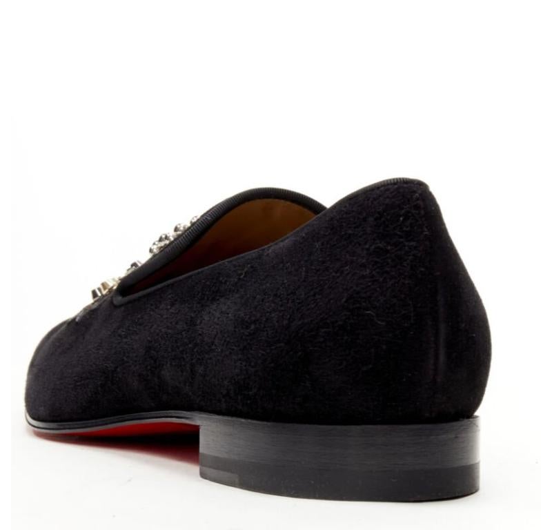 CHRISTIAN LOUBOUTIN Mocassin Ecupump Plat en daim noir clouté écusson CL EU42 en vente 1