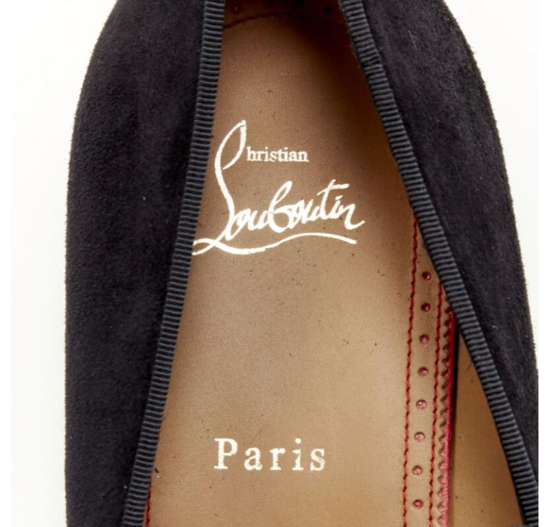 CHRISTIAN LOUBOUTIN Mocassin Ecupump Plat en daim noir clouté écusson CL EU42 en vente 2