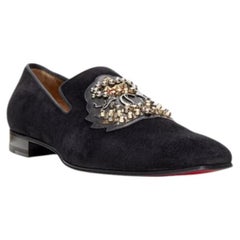 CHRISTIAN LOUBOUTIN Ecupump Flat black suede studded CL crest loafer EU42